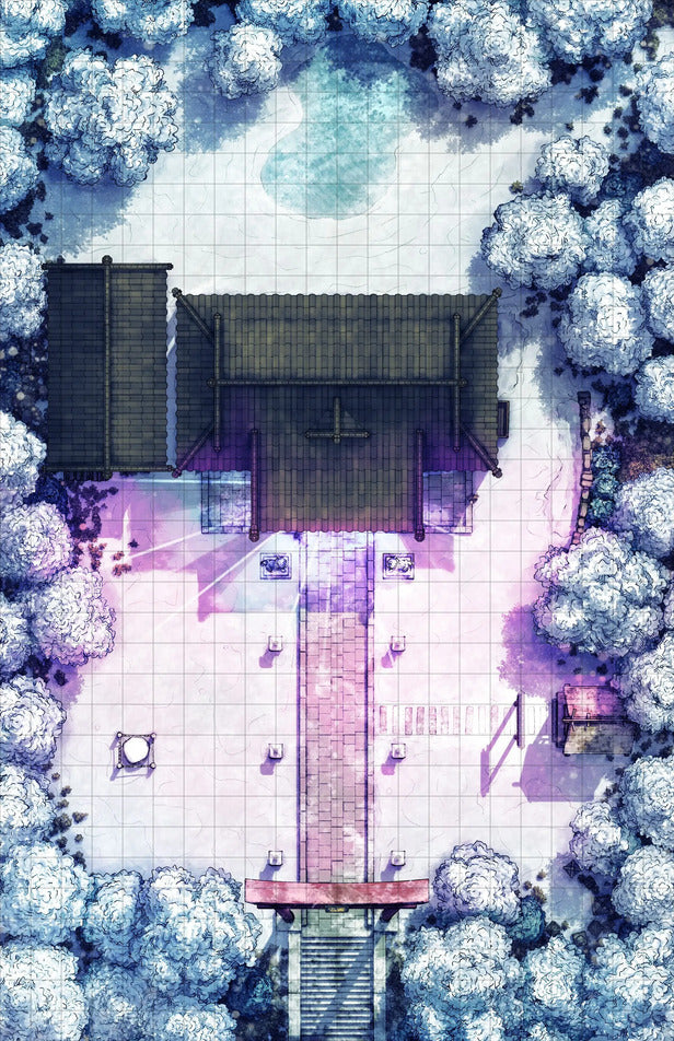Hakurei Shrine Battlemap - snowy temple map - Digital, Foundry VTT, Print