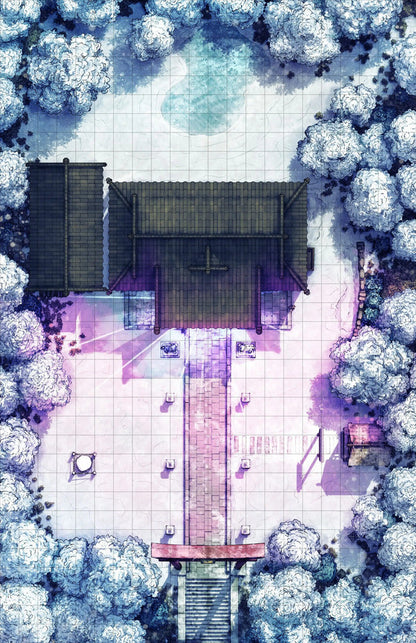 Hakurei Shrine Battlemap - snowy temple map - Digital, Foundry VTT, Print