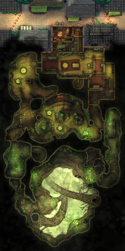 Hidden Spirit Tree Library Battlemap - green crystal pendant necklace intricate - Digital, Foundry VTT, Print