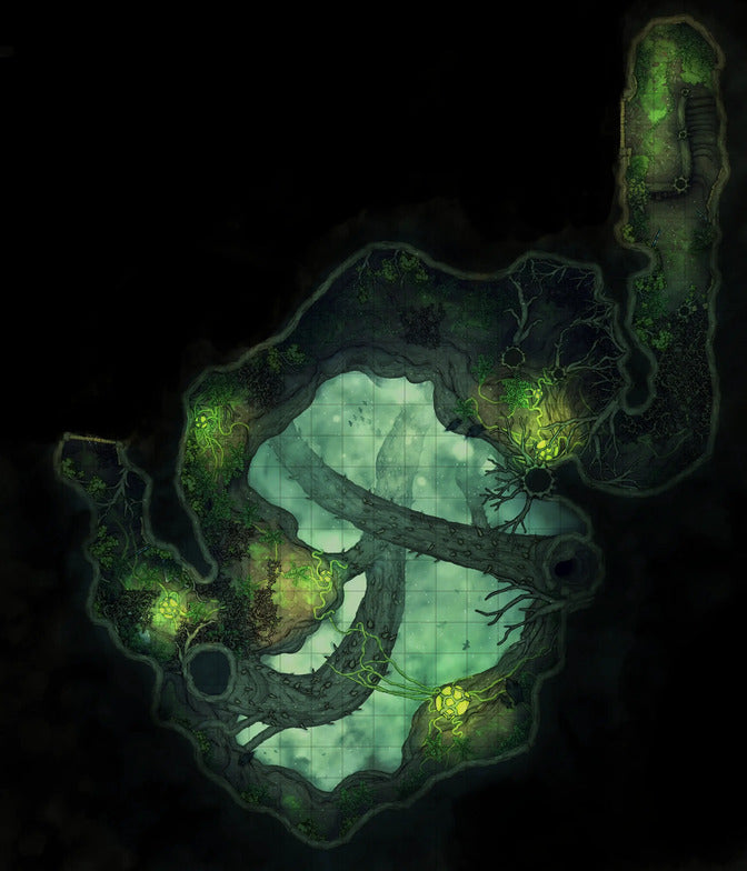 Hidden Spirit Tree Library Battlemap - green dragon scale map - Digital, Foundry VTT, Print