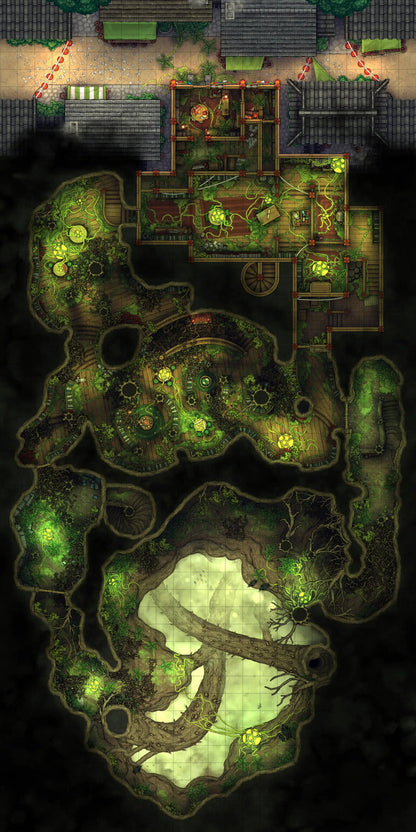 Hidden Spirit Tree Library Battlemap - green dragon scale map - Digital, Foundry VTT, Print