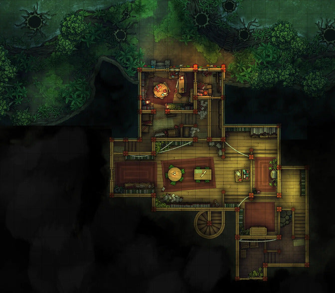 Hidden Spirit Tree Library Battlemap - wooden cabin floor plan rustic - Digital, Foundry VTT, Print