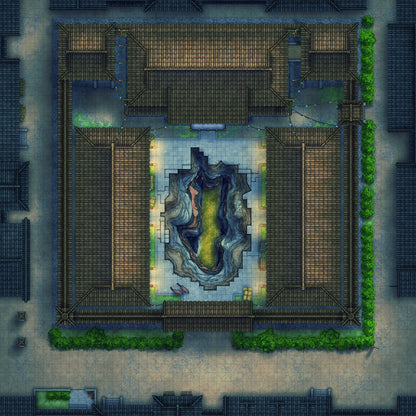 Imperial Caravanserai Post Station & Inn Battlemap - asian-style courtyard central chasm - Digital, Foundry VTT, Print
