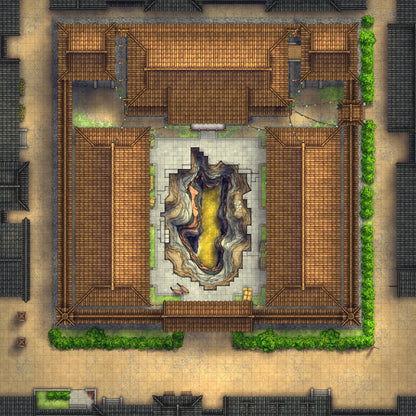 Imperial Caravanserai Post Station & Inn Battlemap - asian-style courtyard chasm - Digital, Foundry VTT, Print