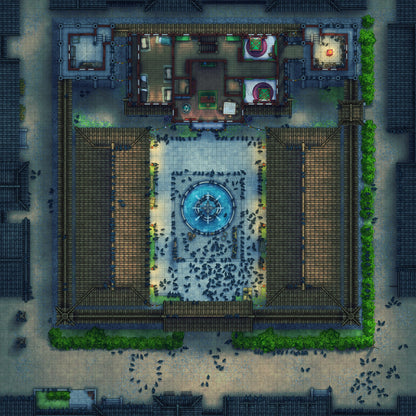 Imperial Caravanserai Post Station & Inn Battlemap - crowded asian courtyard - Digital, Foundry VTT, Print