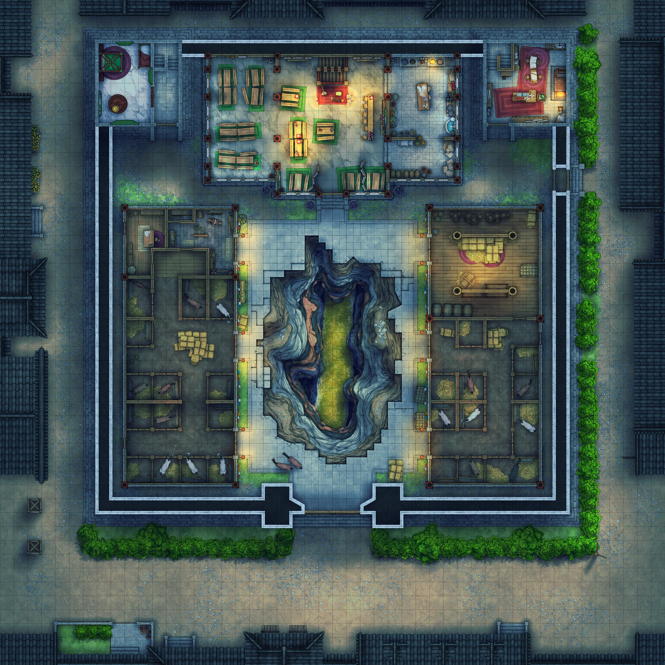 Imperial Caravanserai Post Station & Inn Battlemap - detailed complex - Digital, Foundry VTT, Print