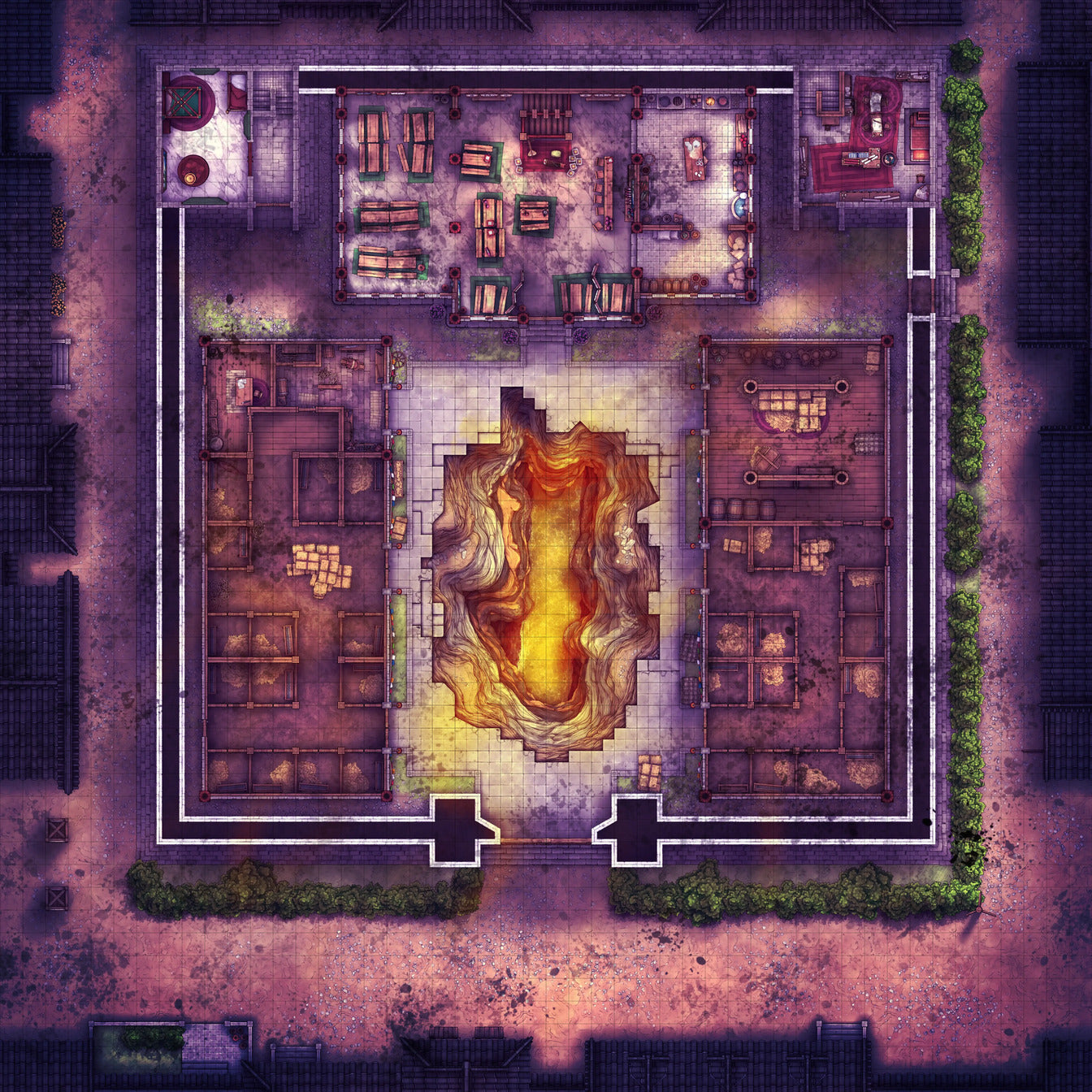 Imperial Caravanserai Post Station & Inn Battlemap - fiery chasm complex - Digital, Foundry VTT, Print