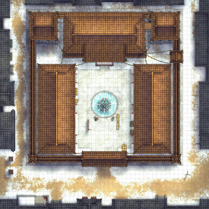 Imperial Caravanserai Post Station & Inn Battlemap - square courtyard buildings - Digital, Foundry VTT, Print