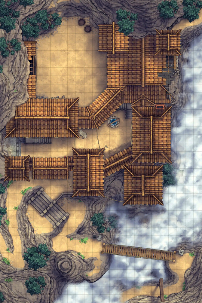 Iron Gate Monk Monastery Battlemap - cliffside temple complex - Digital, Foundry VTT, Print