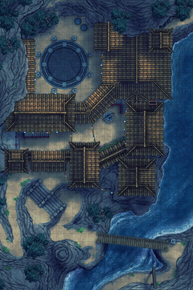Iron Gate Monk Monastery Battlemap - coastal temple complex - Digital, Foundry VTT, Print