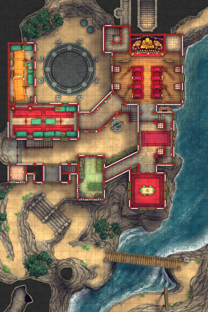 Iron Gate Monk Monastery Battlemap - detailed fantasy map - Digital, Foundry VTT, Print