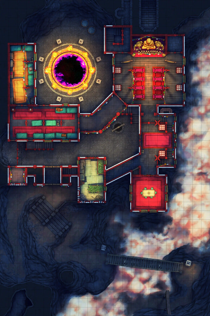 Iron Gate Monk Monastery Battlemap - elaborate fantasy battle map - Digital, Foundry VTT, Print