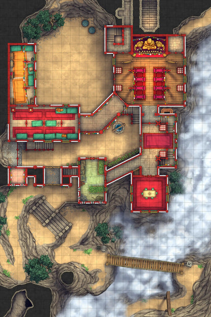 Iron Gate Monk Monastery Battlemap - elaborate fantasy castle map - Digital, Foundry VTT, Print