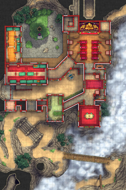 Iron Gate Monk Monastery Battlemap - elaborate temple map - Digital, Foundry VTT, Print