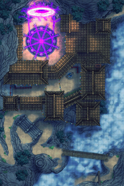 Iron Gate Monk Monastery Battlemap - fantasy temple complex magical portal - Digital, Foundry VTT, Print