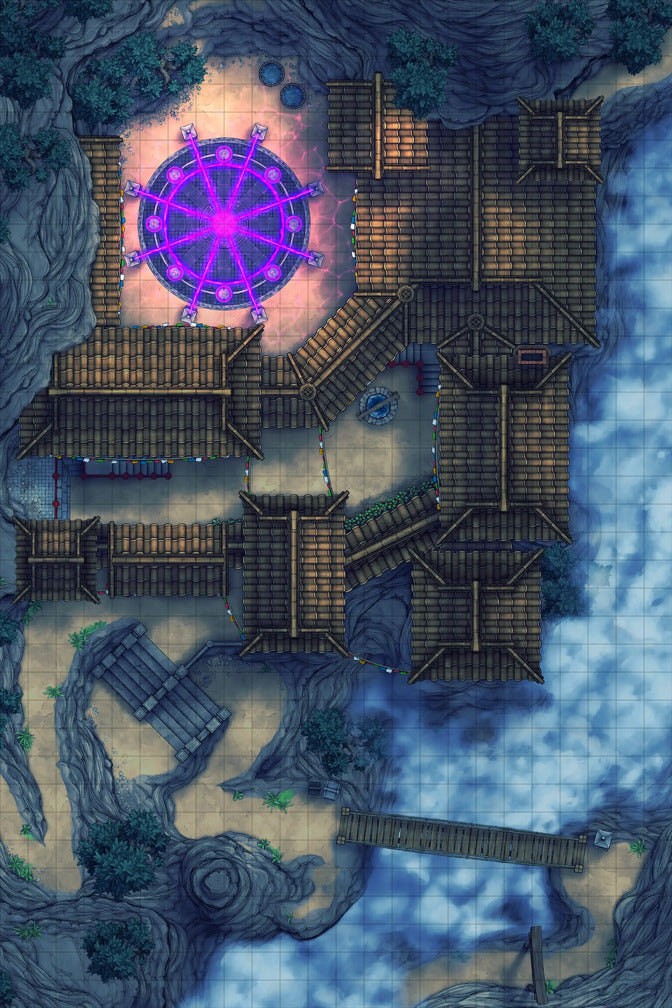Iron Gate Monk Monastery Battlemap - fantasy village magical portal - Digital, Foundry VTT, Print