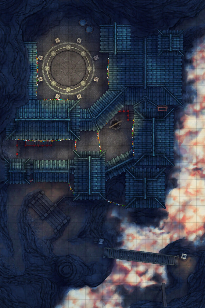 Iron Gate Monk Monastery Battlemap - overhead view complex buildings - Digital, Foundry VTT, Print
