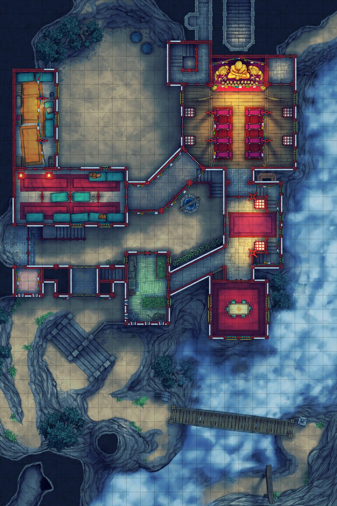 Iron Gate Monk Monastery Battlemap - overhead view multi-level complex - Digital, Foundry VTT, Print