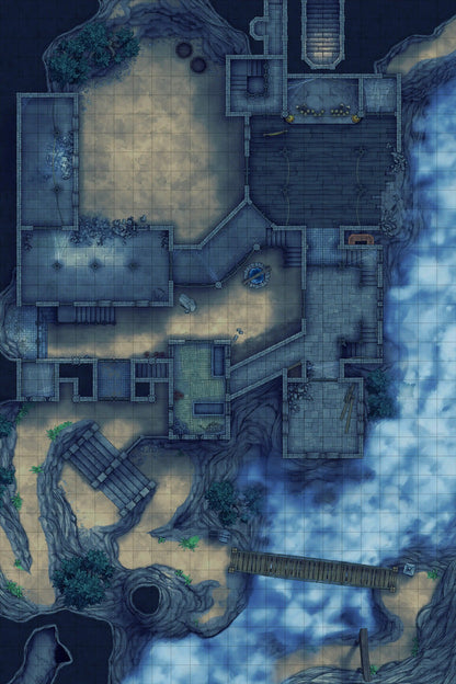 Iron Gate Monk Monastery Battlemap - overhead view stone fortress - Digital, Foundry VTT, Print