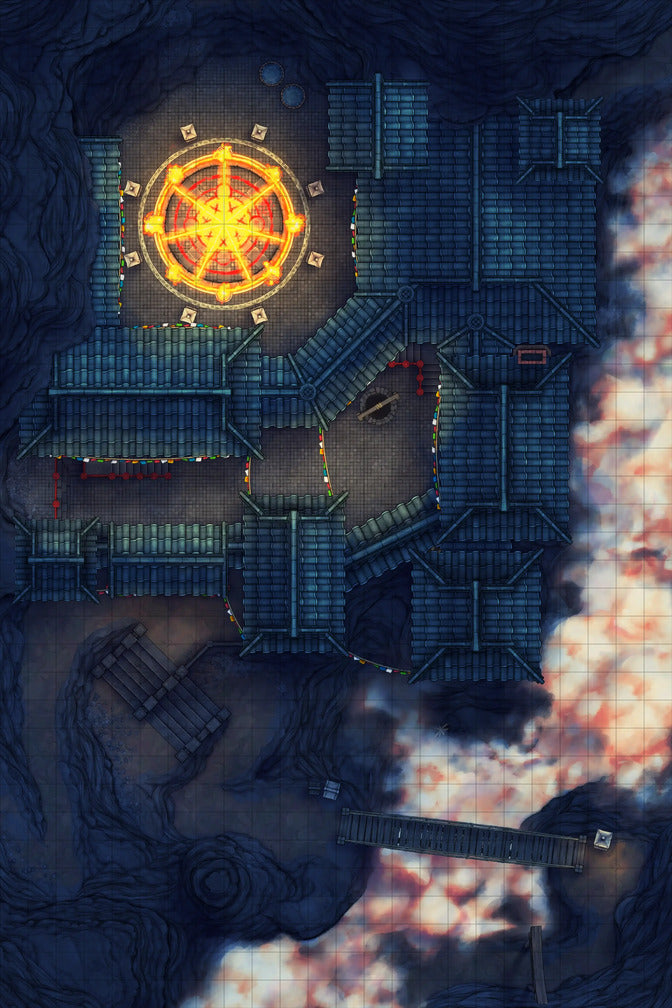 Iron Gate Monk Monastery Battlemap - overhead view temple complex - Digital, Foundry VTT, Print