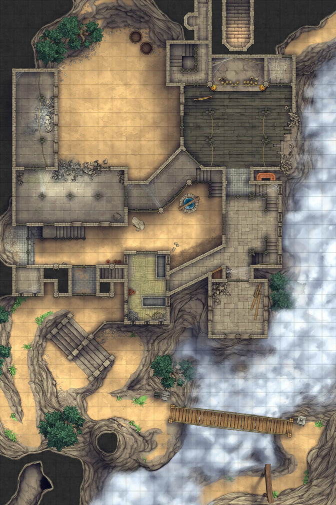 Iron Gate Monk Monastery Battlemap - ruined stone fortress map - Digital, Foundry VTT, Print