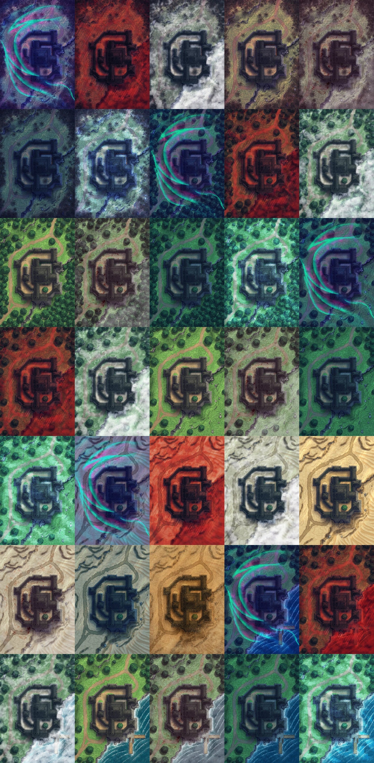 Japanese Castle Bundle Battlemap - colorful batik fabric panel abstract - Digital, Foundry VTT, Print