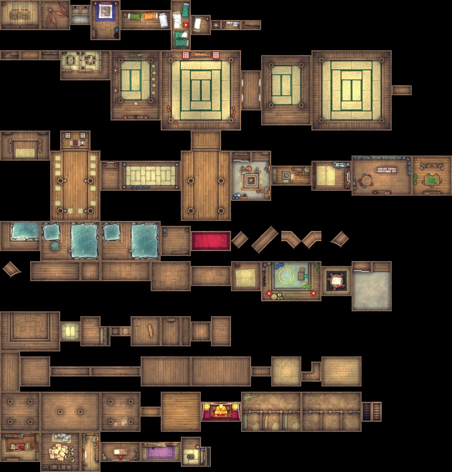 Japanese Castle Bundle Battlemap - wooden puzzle game board intricate - Digital, Foundry VTT, Print