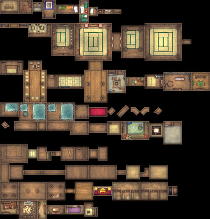 Japanese Castle Bundle Battlemap - wooden puzzle game board intricate - Digital, Foundry VTT, Print