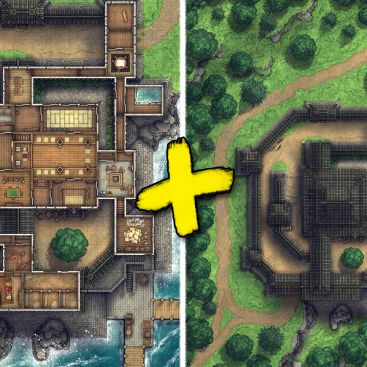 Japanese Castle Bundle Battlemap - yellow cross marker map - Digital, Foundry VTT, Print