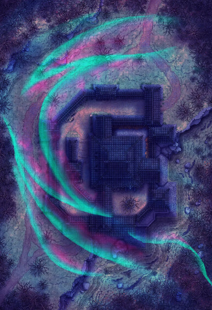 Japanese Castle Exterior Battlemap - fantasy castle aurora - Digital, Foundry VTT, Print
