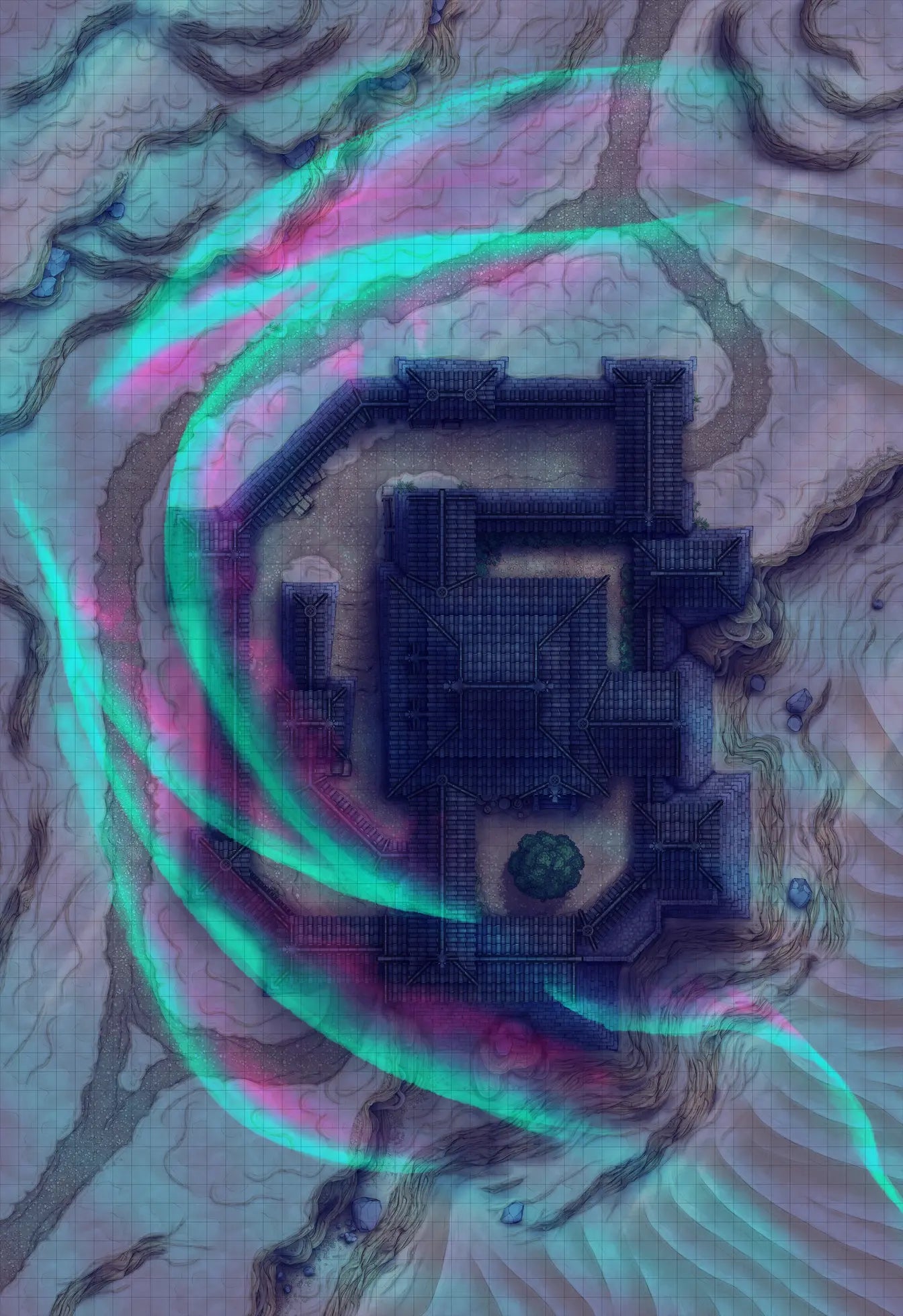 Japanese Castle Exterior Battlemap - fantasy castle magic - Digital, Foundry VTT, Print