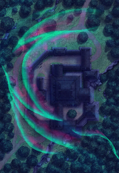 Japanese Castle Exterior Battlemap - fantasy castle map magical aura - Digital, Foundry VTT, Print