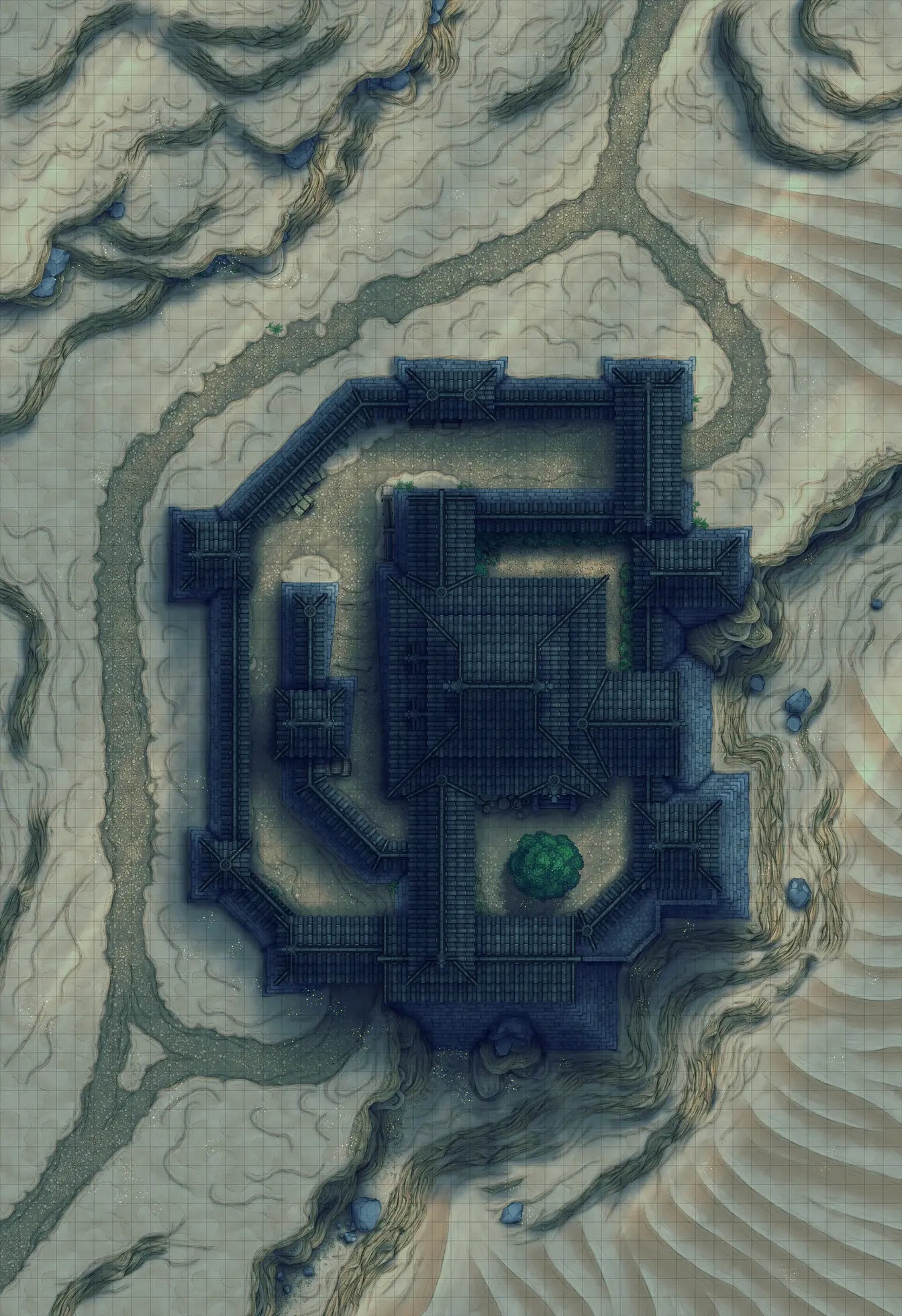 Japanese Castle Exterior Battlemap - fortified stone castle - Digital, Foundry VTT, Print