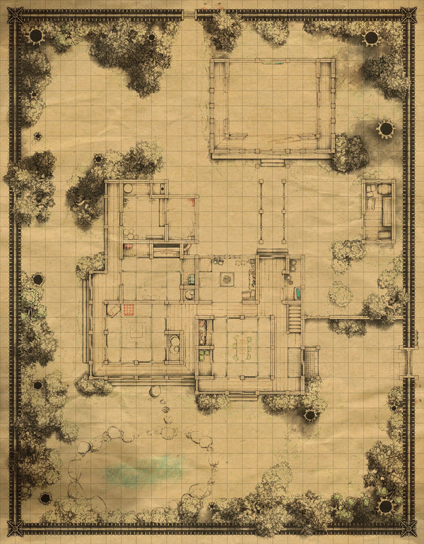 Dojo Map Layout Japanese Manor - Tendo Dojo | D&D Battlemap | DnDungeon