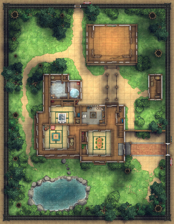Dojo Map Layout Japanese Manor - Tendo Dojo | D&D Battlemap | DnDungeon