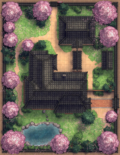 Japanese Manor - Tendo Dojo Battlemap - japanese estate map - Digital, Foundry VTT, Print