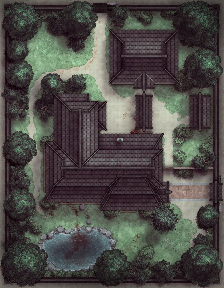 Japanese Manor - Tendo Dojo Battlemap - overhead view japanese estate - Digital, Foundry VTT, Print
