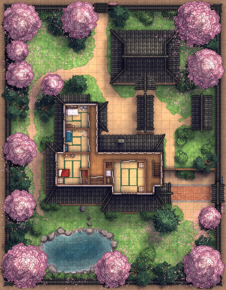 Japanese Manor - Tendo Dojo Battlemap - japanese-style estate map - Digital, Foundry VTT, Print