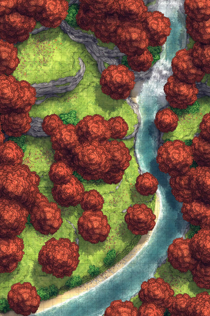 Japanese Mountain Village Temple Map Battlemap - overhead forest map - Digital, Foundry VTT, Print