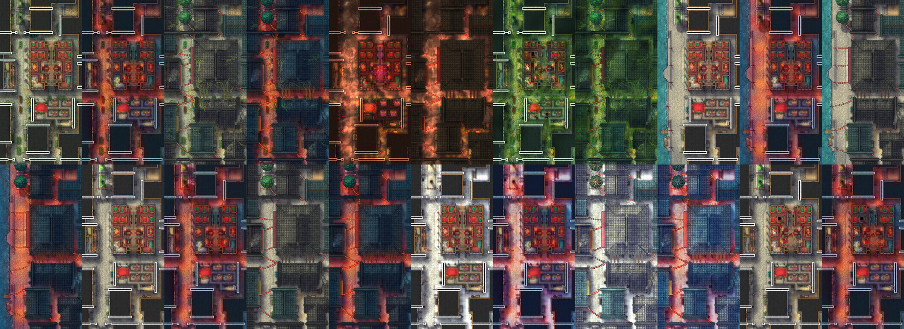 Mega Asian City Bundle Battlemap - red black geometric patterned fabric - Digital, Foundry VTT, Print
