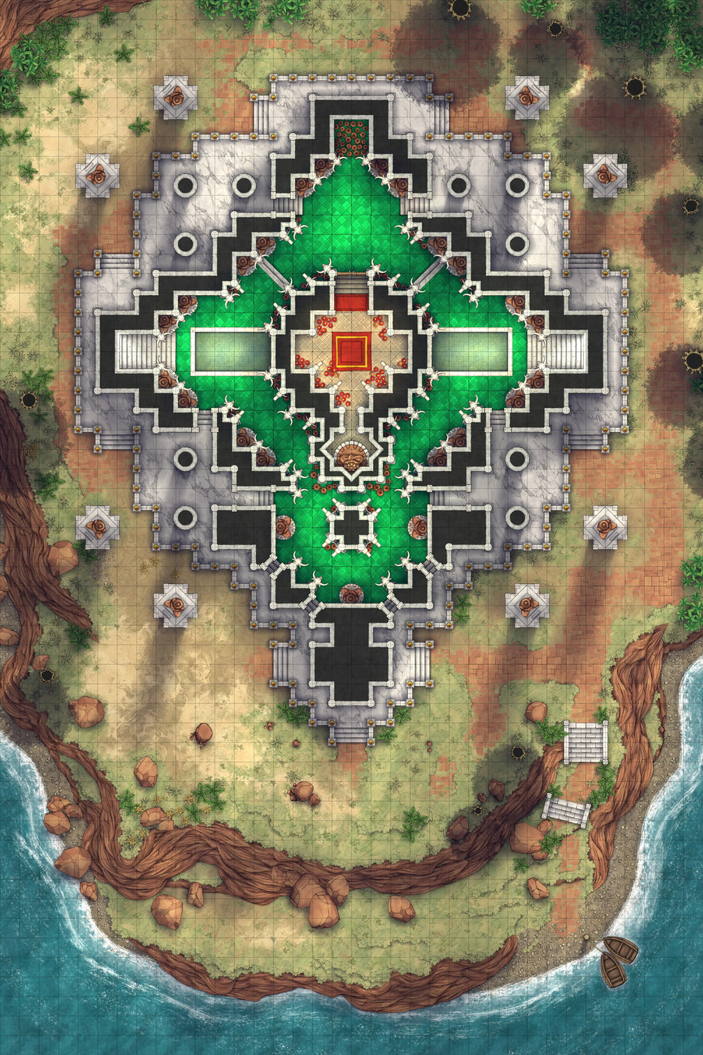 Minotaur Stupa / Bull Temple Battlemap - elaborate temple battle map - Digital, Foundry VTT, Print