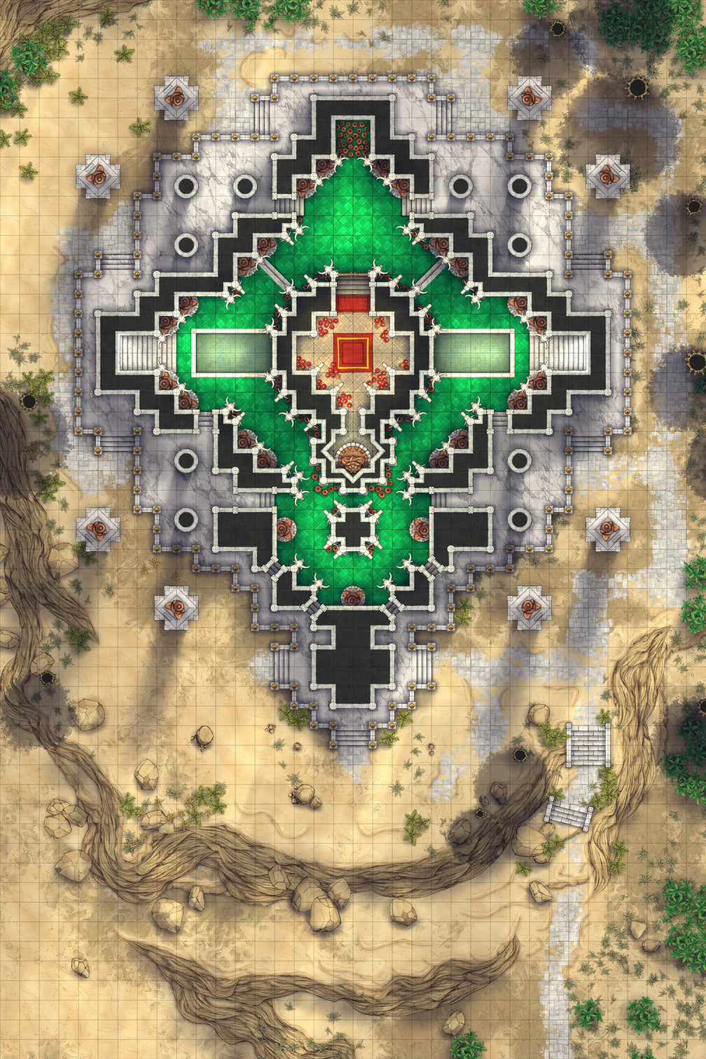Minotaur Stupa / Bull Temple Battlemap - elaborate desert temple - Digital, Foundry VTT, Print