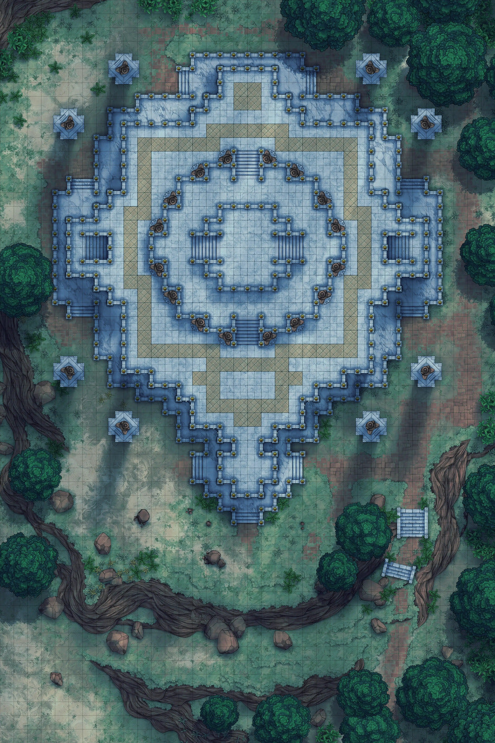 Minotaur Stupa / Bull Temple Battlemap - elaborate stone temple - Digital, Foundry VTT, Print