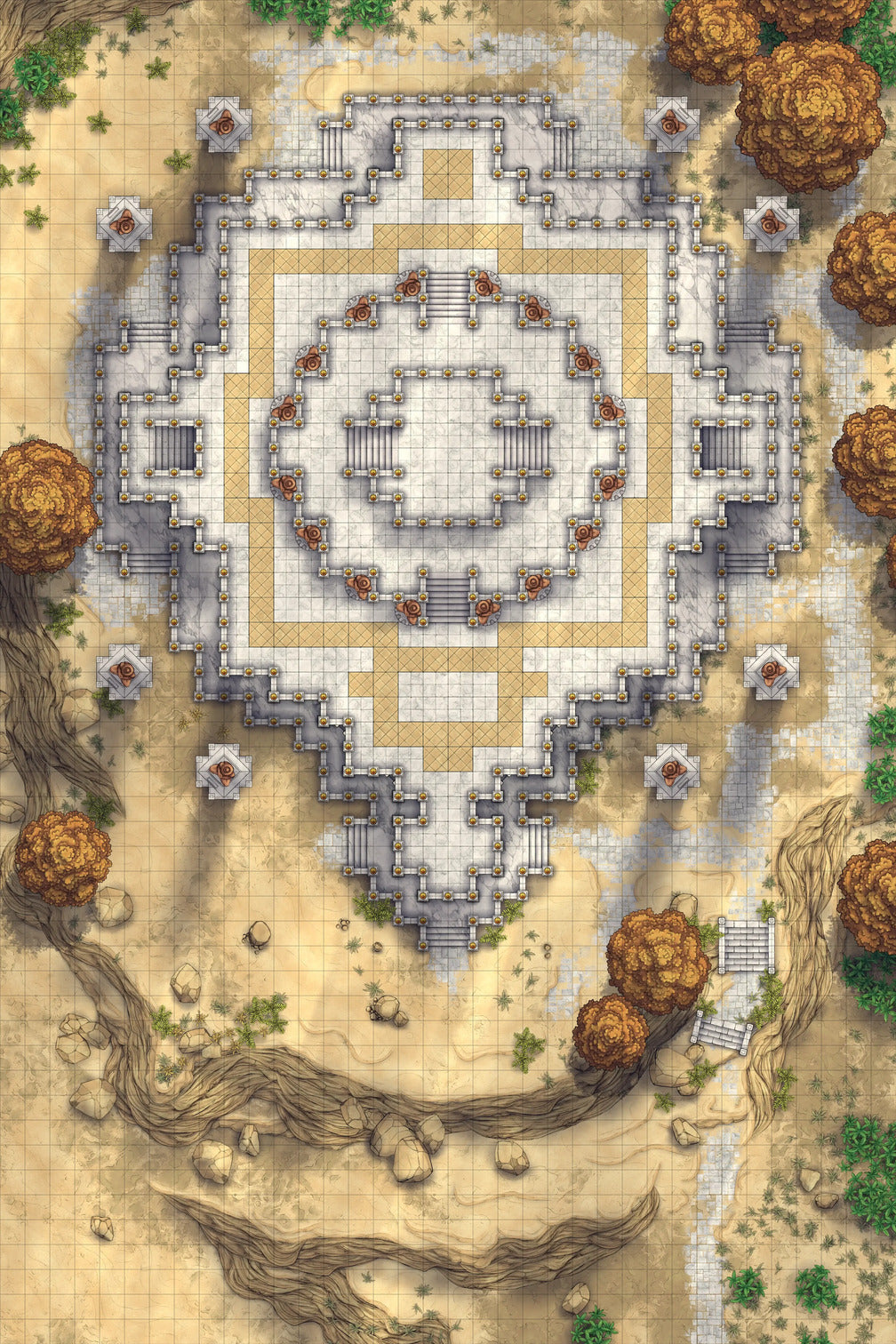 Minotaur Stupa / Bull Temple Battlemap - elaborate stone temple - Digital, Foundry VTT, Print