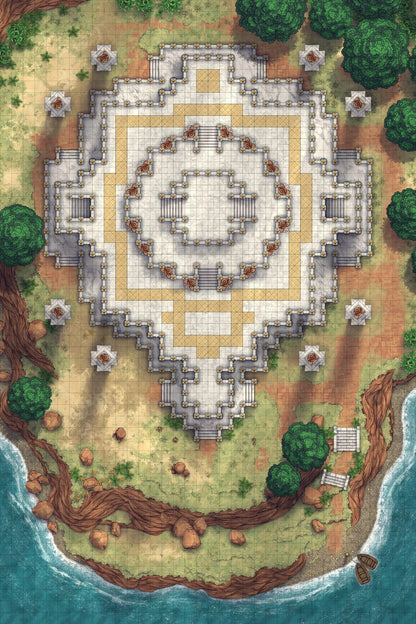 Minotaur Stupa / Bull Temple Battlemap - elaborate stone temple map - Digital, Foundry VTT, Print