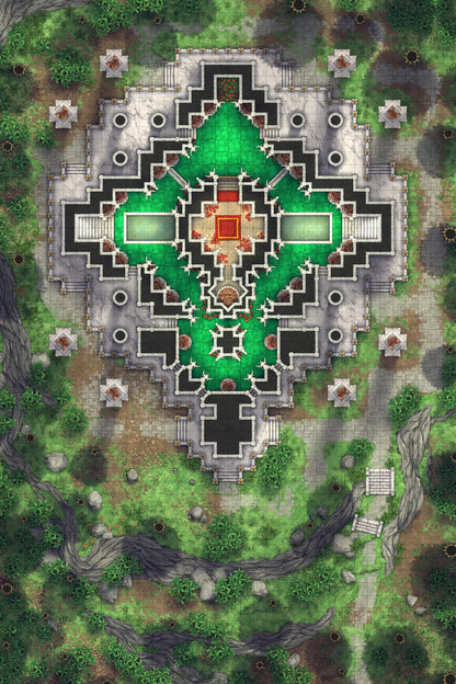 Minotaur Stupa / Bull Temple Battlemap - ornate cross-shaped temple - Digital, Foundry VTT, Print