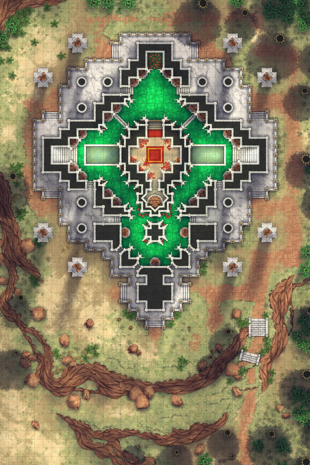 Minotaur Stupa / Bull Temple Battlemap - ornate temple ruins - Digital, Foundry VTT, Print