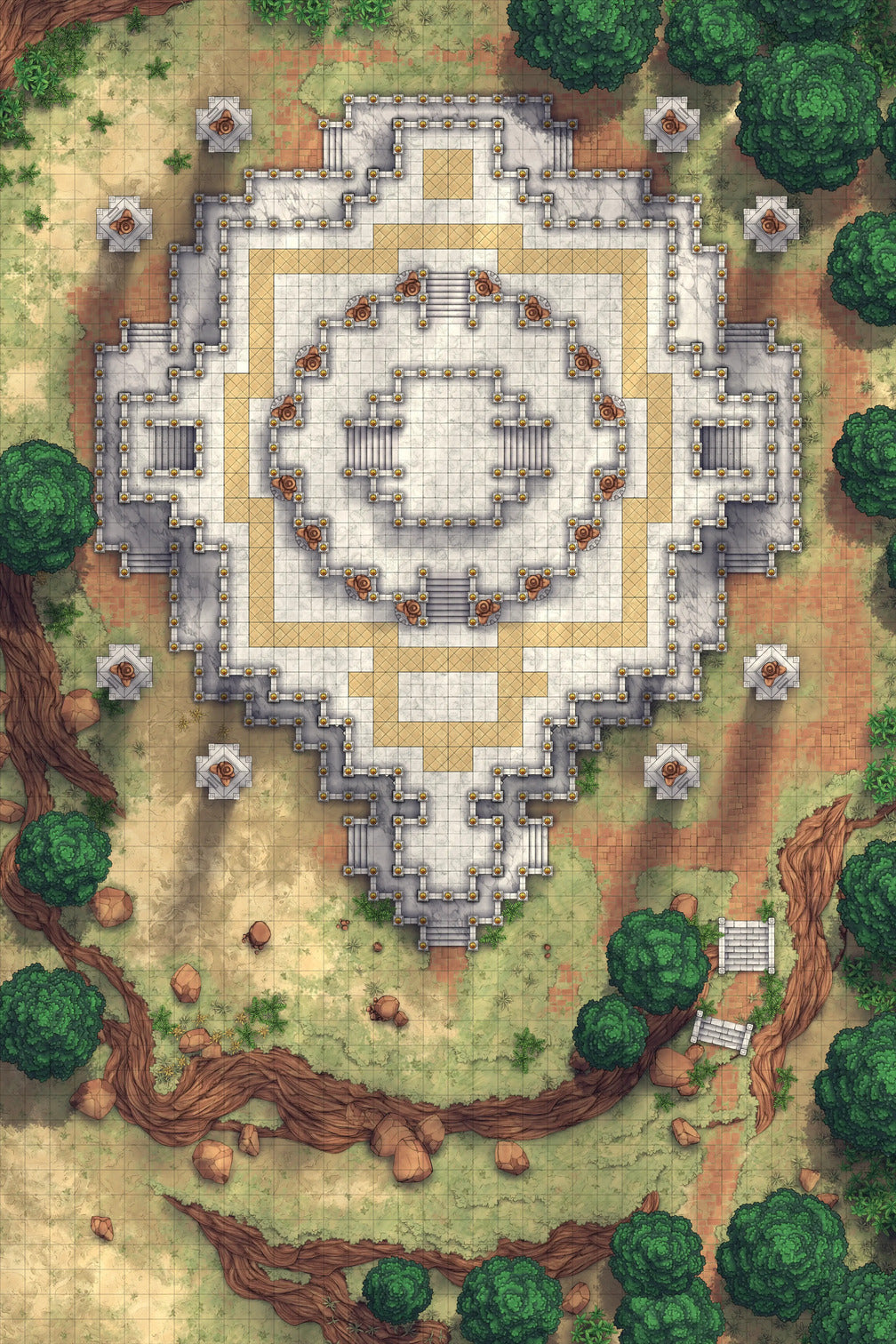 Minotaur Stupa / Bull Temple Battlemap - ornate stone temple - Digital, Foundry VTT, Print