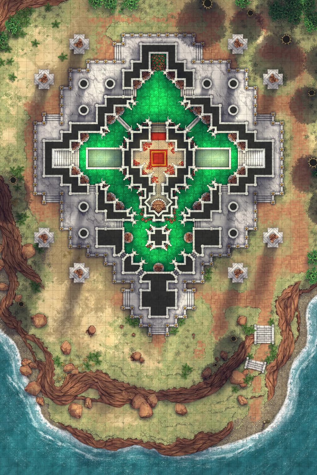 Minotaur Stupa / Bull Temple Battlemap - overhead view stone temple - Digital, Foundry VTT, Print