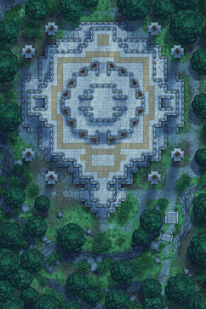 Minotaur Stupa / Bull Temple Battlemap - overhead view stone temple - Digital, Foundry VTT, Print